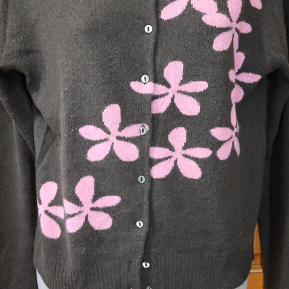 J.Crew Brown Groovy Retro Daisy Knit Cardigan Sweater Medium - Picture 3 of 15